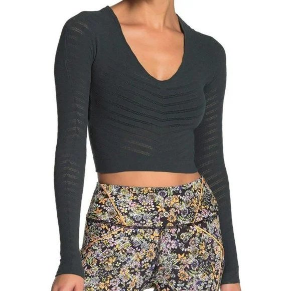 RARE Free People FP Movement Gone Adrift Long Sleeve Top Thundercloud Teal Sz XS - Picture 2 of 7